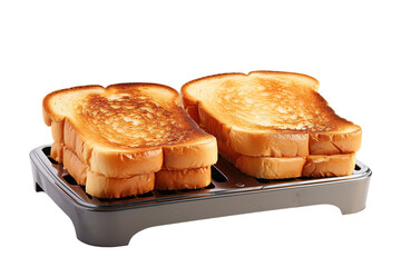 Golden Toasted Bread Slices Resting on a Silver Toaster on a White or Clear Surface PNG Transparent Background