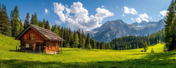 Wooden Cabin in a Picturesque Alpine Valley