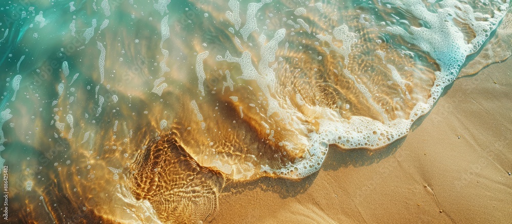 Poster Top view of sandy beach with intriguing sea snail trails creating a nature abstract background perfect for a copy space image