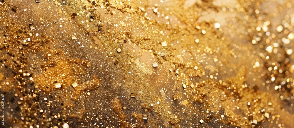 Poster top view of a gold glitter smudge on a colored background perfect for christmas designs complete wit