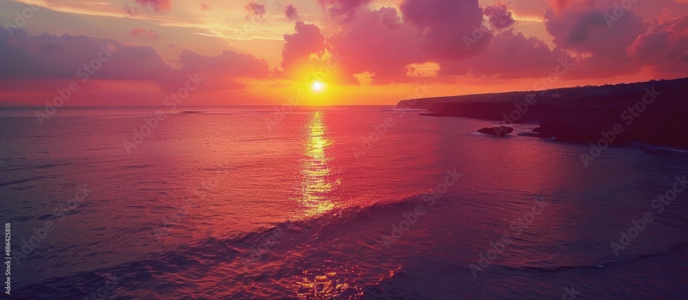 Poster Scenic coastal sunset with a stunning view perfect as a copy space image