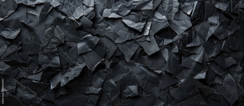 Aufkleber Black paper pieces create a textured backdrop with space for adding images or text. with copy space image. Place for adding text or design
