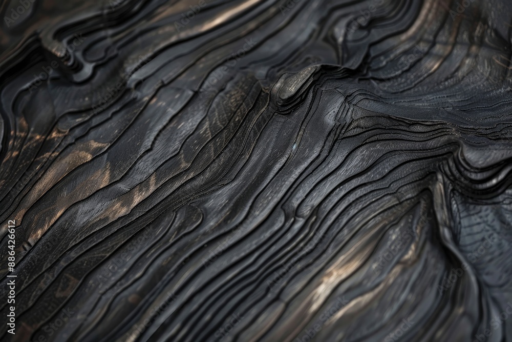 Poster detailed close up of a black surface with subtle wavy lines creating a visually striking pattern, eb