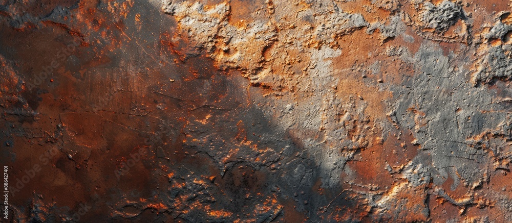 Poster Rusty painted metal surface with shadows creates a textured backdrop with copy space image