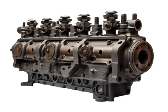 Industrial Engine Block With Intricate Details and Mechanical Elegance on a White or Clear Surface PNG Transparent Background