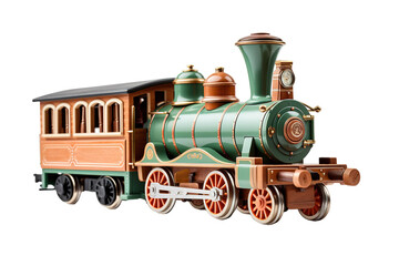 Naklejka premium A Vintage Green and Brown Model Train Ready for Its Journey on a White or Clear Surface PNG Transparent Background