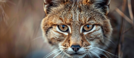 Naklejka premium Close up portrait photography of a wild cat with copy space image