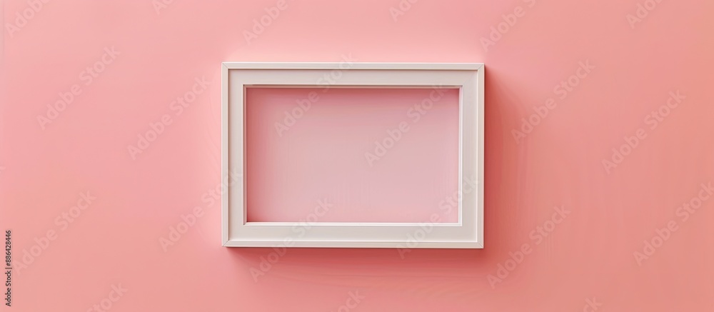 Aufkleber Minimalistic flat lay background with pastel pink paper texture and an empty picture frame mockup providing copy space image