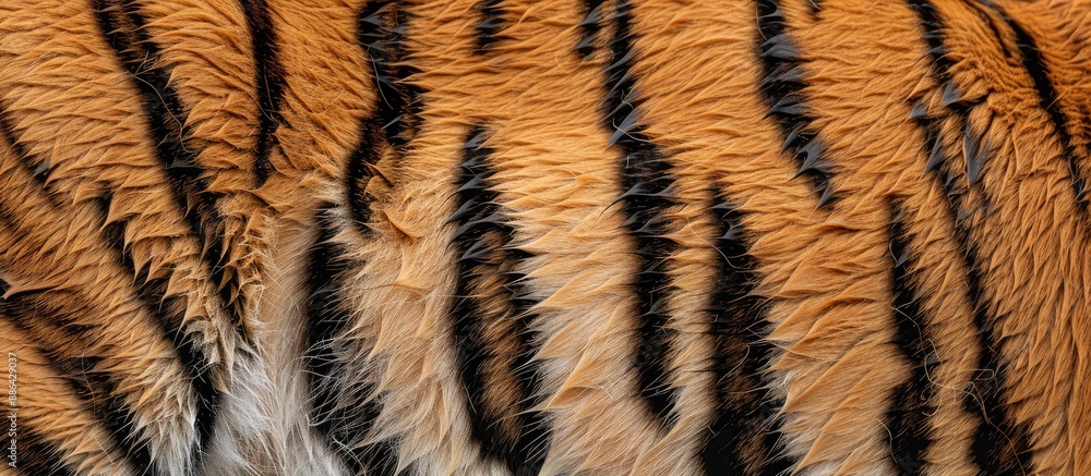 Poster tiger s coat showing distinctive stripes in compelling copy space image