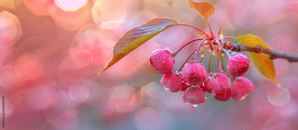 Poster pin cherry branch with shallow depth of field ideal for copy space image
