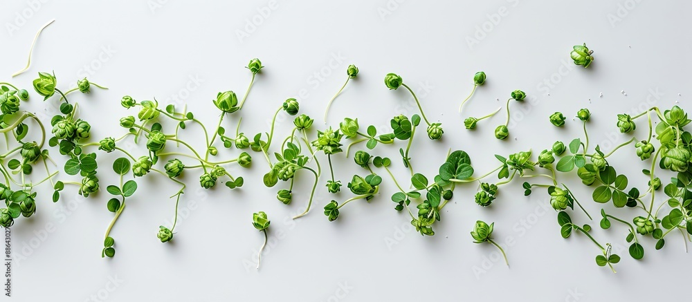 Aufkleber An arrangement of fresh hop sprouts on a plain white backdrop perfect for adding text or images. with copy space image. Place for adding text or design