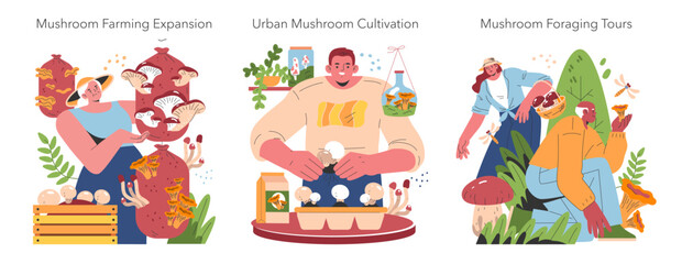 Mushroom Cultivation. Flat Vector Illustration