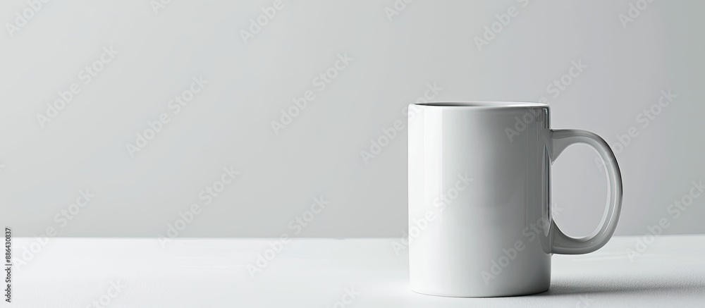 Leinwandbilder White mug set on a white surface with a plain background to allow for text or graphics on a copy space image
