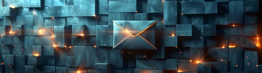 a sleek modern abstract design of an envelope icon, futuristic background, digital letter