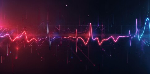 Red heart beat monitor line with light effect on dark background