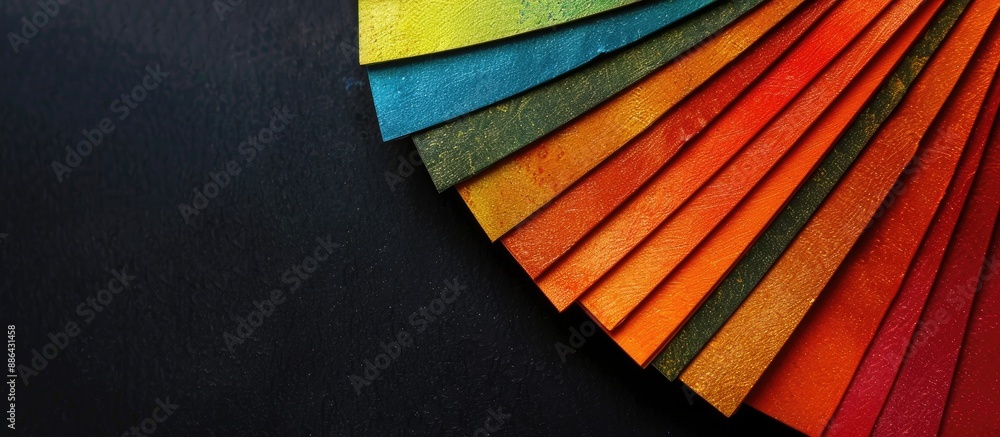 Poster color samples displayed on a dark backdrop providing an ideal copy space image