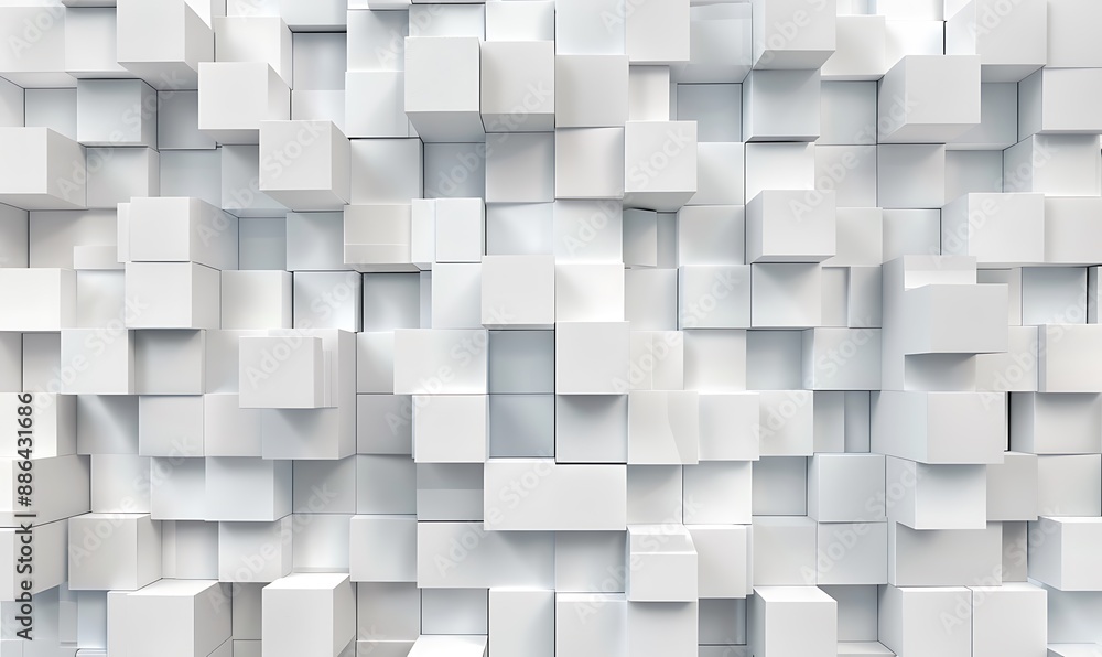 Poster 3d render random mosaic white cubes backdrop background, generative ai