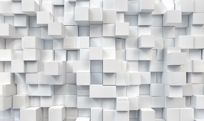 3d render random mosaic white cubes backdrop background, Generative AI