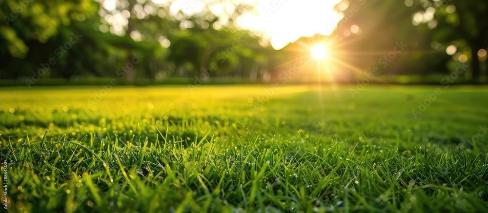 Aufkleber Stadium grass landscape background with a lush green grass field in a public park ideal as a natural backdrop with copy space image