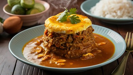 Bobotie - South African curried minced meat baked with egg-based topping