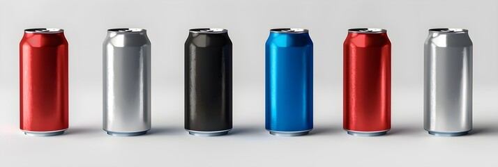 Soda or Energy Drink Can Mockup - Red, Blue, Black and Silver Can Template - Aluminium Tin Drinking Can for Logo Placement - Design Template for Beverage 