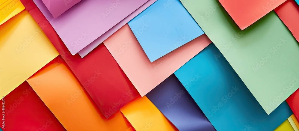 Poster Colorful paper sheets arranged from a bird s eye view creating an appealing backdrop with copy space image