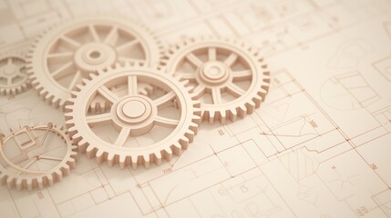 A steampunk-inspired blueprint of a mechanical device, with intricate gears and cogs, sepia tones