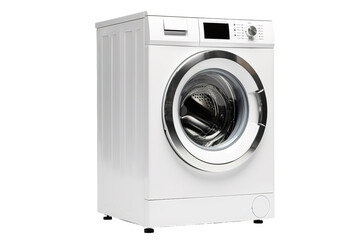 A Gleaming White Washing Machine Ready for Laundry Day on a White or Clear Surface PNG Transparent Background
