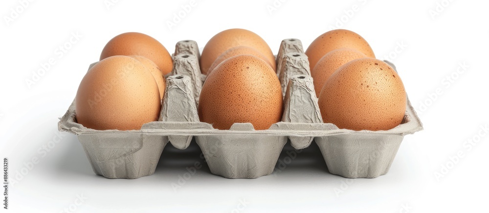 Poster organic egg pack in a four pack tray isolated with a background suitable for additional content or t