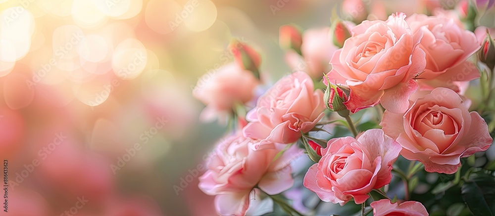 Aufkleber beautiful rose flowers with soft blurred background and ample copy space image showcasing nature flo