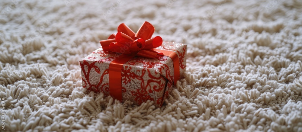 Aufkleber a christmas present is displayed on a white carpet in a photo with copy space image