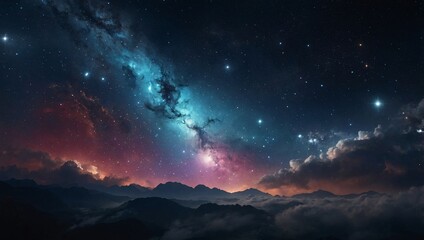 Web banner showcasing a celestial scene with nebula and stars in the night sky background