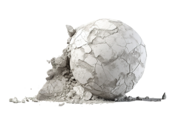 A Crumbling Concrete Sphere Against A White Background on a White or Clear Surface PNG Transparent Background