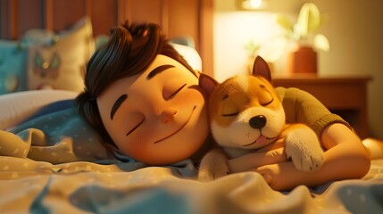 Heartwarming Slumber:A Puppy's Peaceful Embrace with its Owner