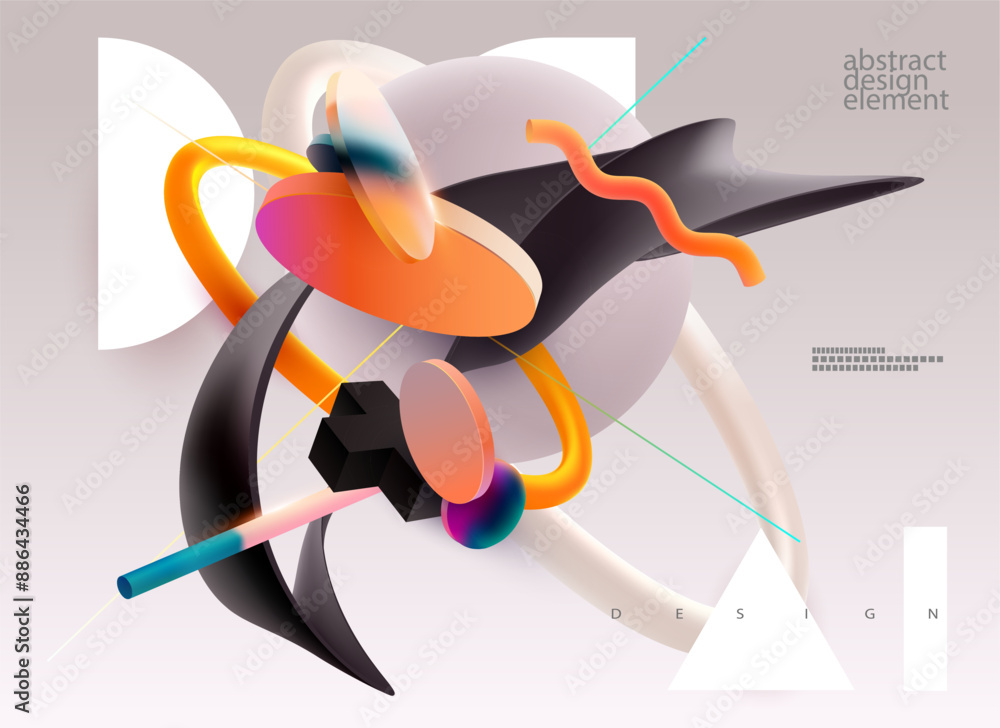Poster color 3d geometric shapes. abstract vector elements on light background. futuristic design template 