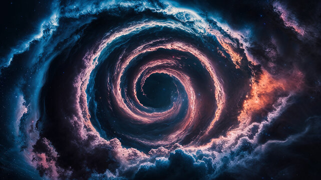 Detailed astrophotography of a cosmic vortex in a spiral galaxy with intricate details of swirling stars and nebulae, ideal for space exploration