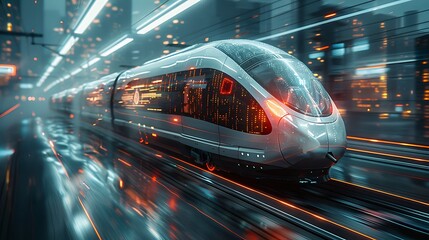 Dystopian England transport scene featuring hyper realistic autonomous vehicles navigating through decaying infrastructure depicted on a white background with writing space