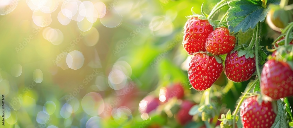 Aufkleber ripe strawberries in the vegetable garden suitable for consumption pictured with copy space image