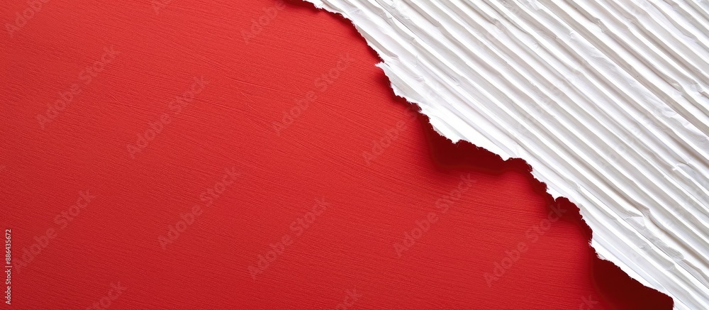 Poster A white textured paper with a torn edge placed on a red striped background suitable for a copy space image