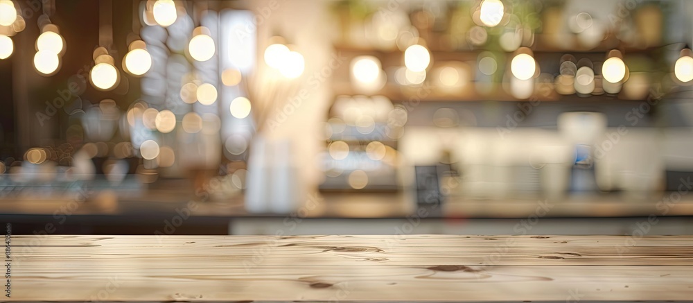 Poster blurred coffee shop background with bokeh copy space image