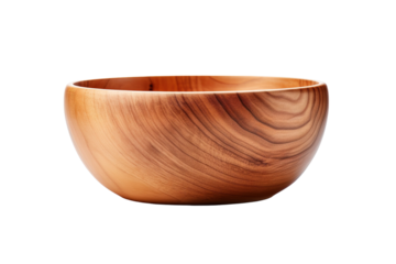 A Rustic Wooden Bowl With Natural Grain Patterns on a White or Clear Surface PNG Transparent Background
