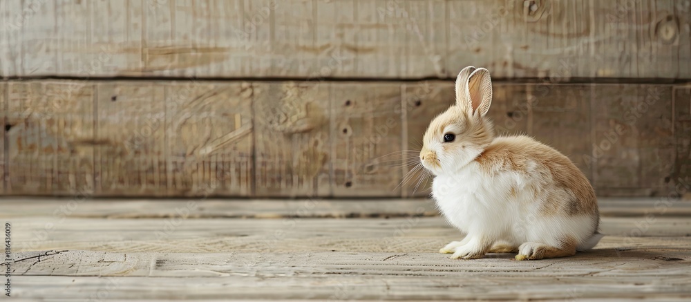 Poster easter bunny displayed on a wooden surface with a clean white backdrop to create a charming copy spa