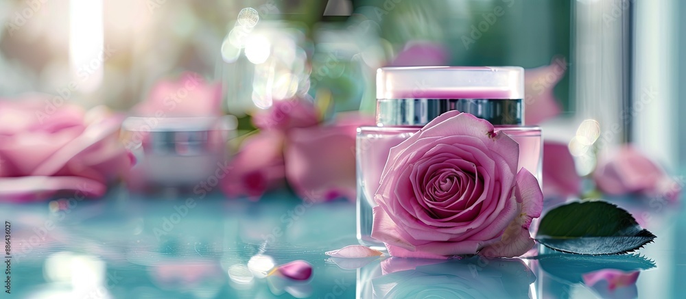 Aufkleber Selective focus on cosmetics enriched with rose flower extract enhancing the natural elements in the captivating copy space image
