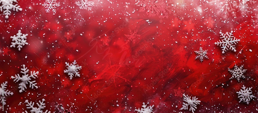 Poster Red background with snowflakes for Christmas presents 41 characters. with copy space image. Place for adding text or design