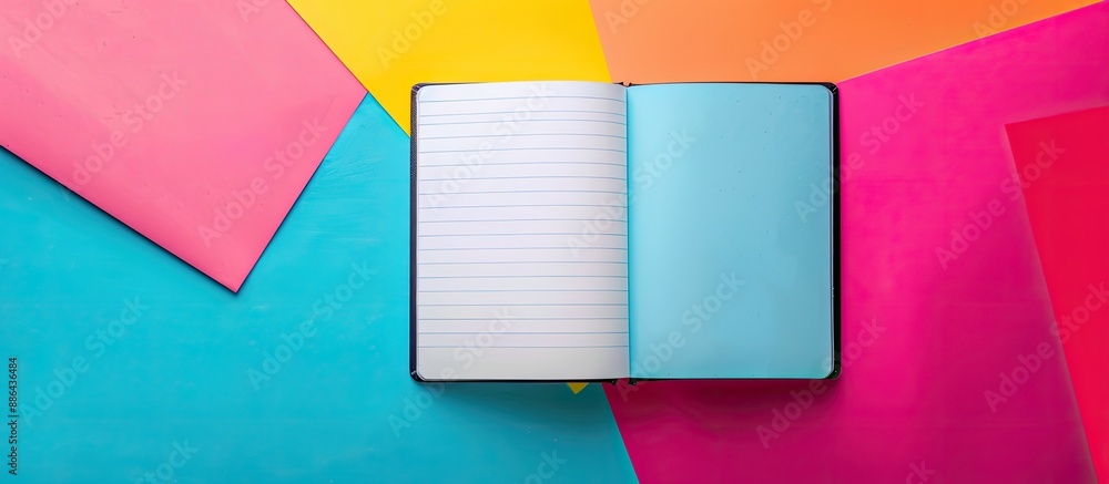 Aufkleber An empty notebook displayed on a colored paper backdrop with room for additional images or text
