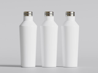 White reusable water bottle realistic texture illustration render on gray background