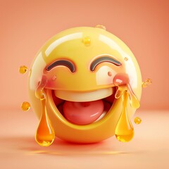 3D rendering of a laughing emoji with tears of joy on a peach background. Perfect for expressive digital art and social media content.