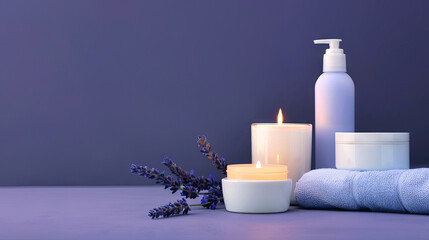 a relaxing night-time routine with sensitive skin care products, soft lighting, and a hint of lavender