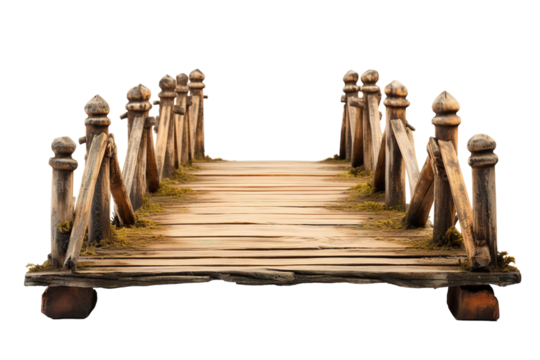 A Rustic Wooden Bridge Beckons Across a Lush Green Meadow on a White or Clear Surface PNG Transparent Background - Powered by Adobe