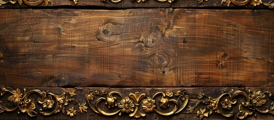 Antique wooden surface with gold embellishments suitable for copy space image